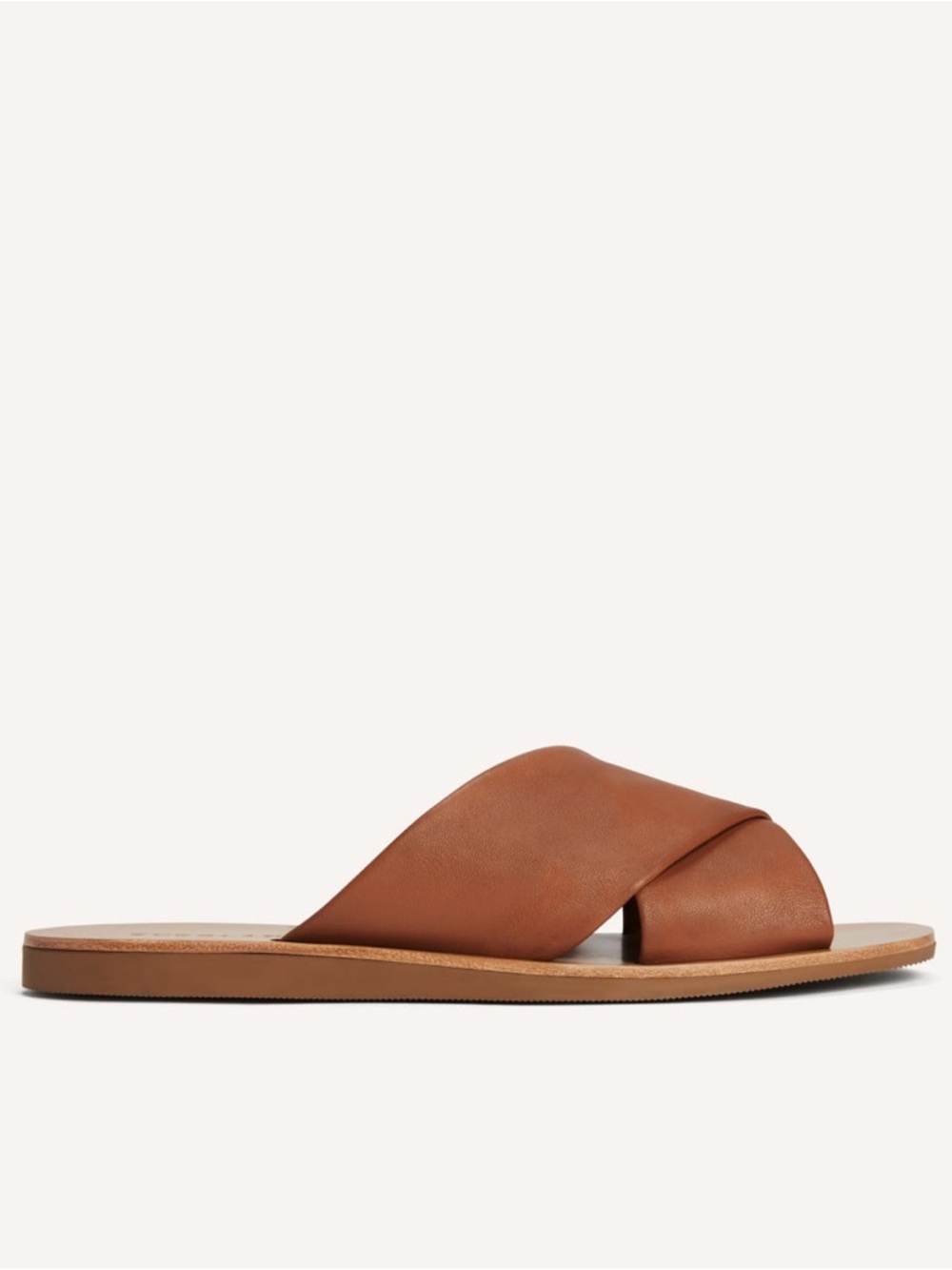 Everlane Brown Leather Cross Strap Slide Sandals